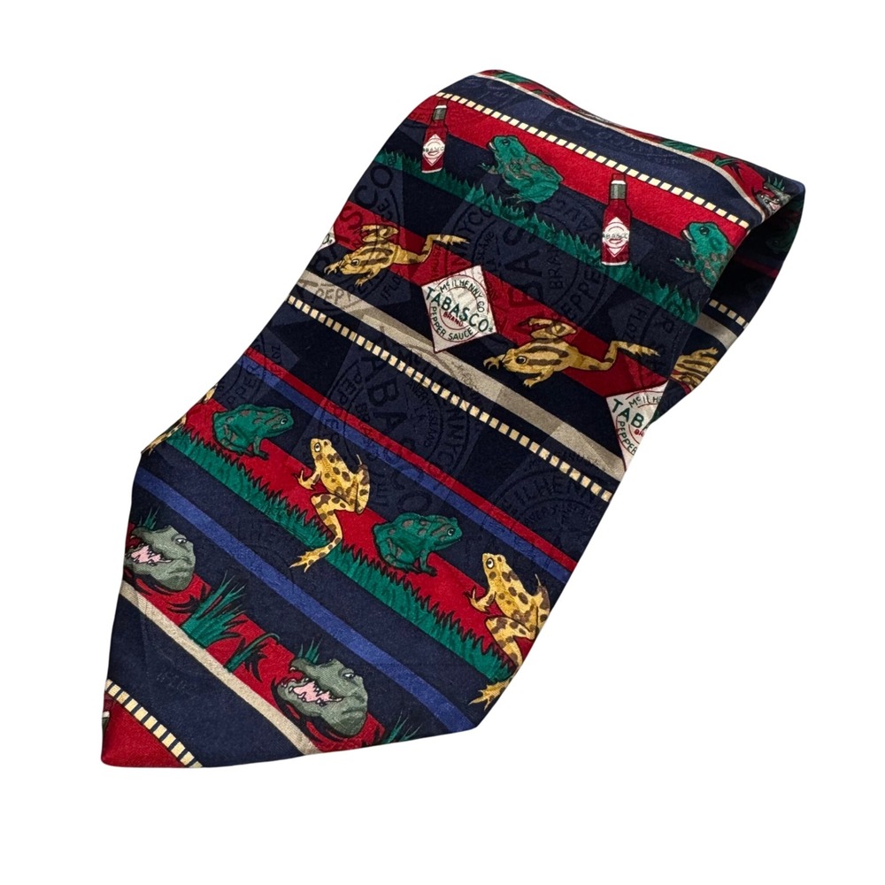 Vintage Tabasco Silk Tie –‎ Frogs, Alligators, Louisiana Swamp Novelty Necktie - Picture 4 of 8